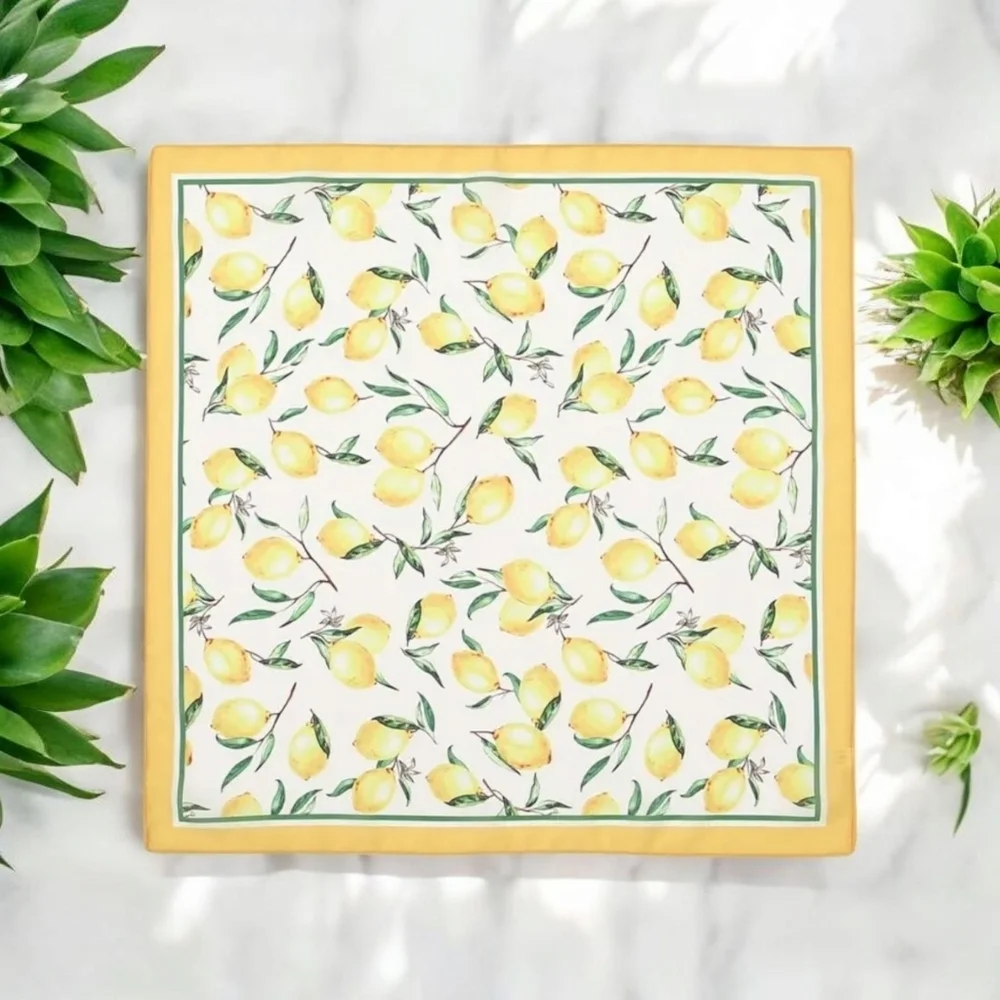 New! Chic Yellow Lemon Print Scarf – Lightweight & Stylish Square Wrap
